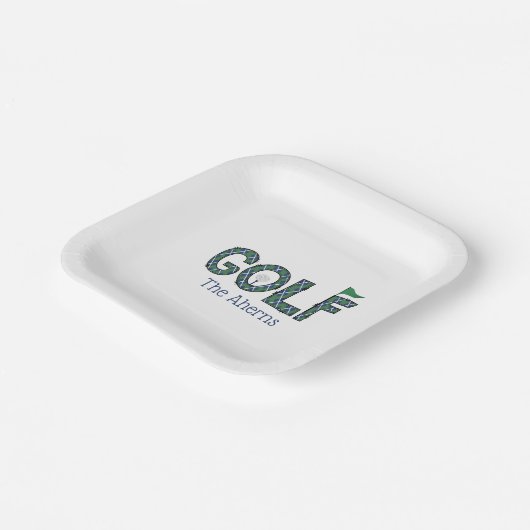 Preppy Golf Blauw Groen Argyle Custom Papieren Bordje (Gebogen)