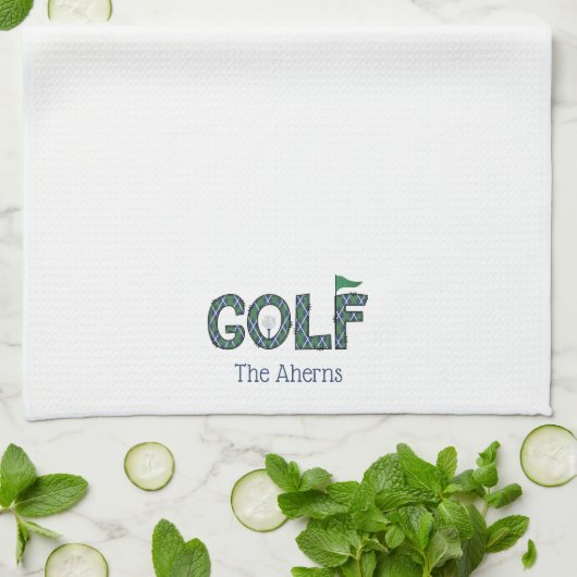 Preppy Golf Blauw Groen Argyle Custom Theedoek (Gevouwen)