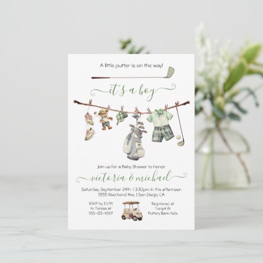 Preppy Golf Boy Baby shower Kaart (Staand voorkant)