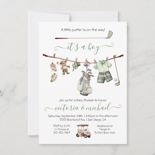Preppy Golf Boy Baby shower Kaart (Voorkant)