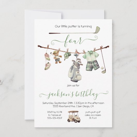 Preppy Golf Boy Verjaardagsfeestje Kaart (Voorkant)