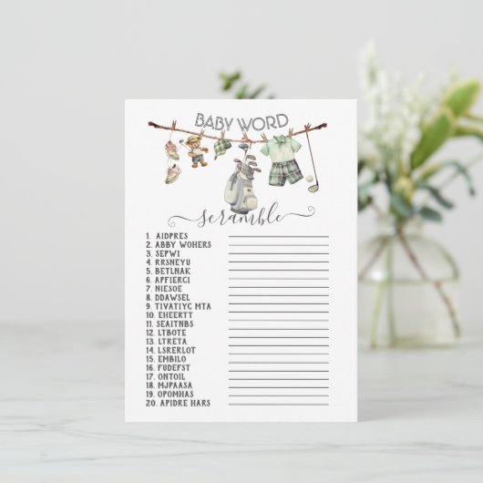 Preppy Golf Clothesline Baby Word Scramble Kaart (Staand voorkant)