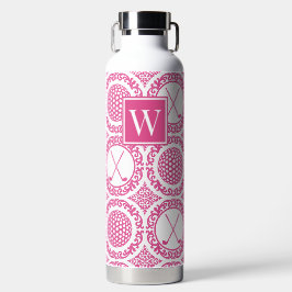 Preppy Golf Damask – Ballen & Clubs in Heet Roze Waterfles