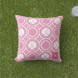 Preppy Golf Damask - Ballen & Clubs in Hot Pink Buitenkussen