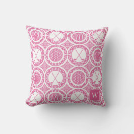 Preppy Golf Damask - Ballen & Clubs in Hot Pink Buitenkussen