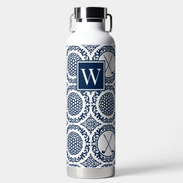 Preppy Golf Damask – Ballen & Clubs in Marine Wit Waterfles