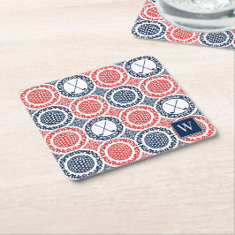 Preppy Golf Damask - Ballen & Clubs in Marineblauw Kartonnen Onderzetters