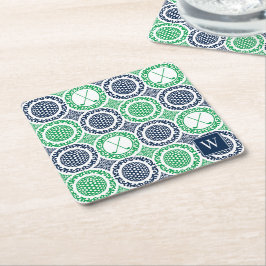 Preppy Golf Damask - Ballen & Clubs in Marineblauw Kartonnen Onderzetters