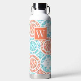 Preppy Golf Damask – Ballen & Clubs - Koraal & Tur Waterfles