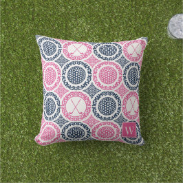 Preppy Golf Damask - Ballen & Clubs Navy & Hot Pin Buitenkussen