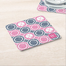 Preppy Golf Damask - Ballen & Clubs Navy & Hot Pin Kartonnen Onderzetters