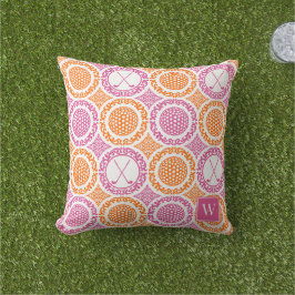 Preppy Golf Damask - Ballen & Clubs - Oranje & Roz Buitenkussen