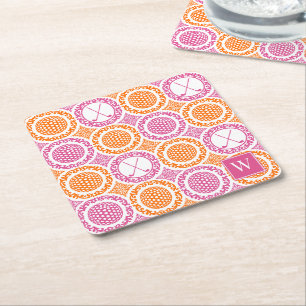 Preppy Golf Damask - Ballen & Clubs - Oranje & Roz Kartonnen Onderzetters