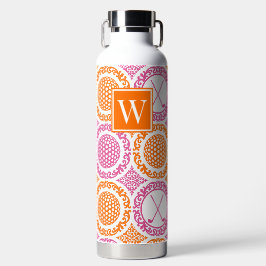 Preppy Golf Damask – Ballen & Clubs - Oranje & Roz Waterfles
