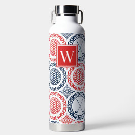 Preppy Golf Damask – Ballen & Clubs - Rood & Marin Waterfles