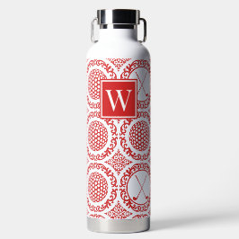 Preppy Golf Damask – Ballen & Clubs - Rood & Wit Waterfles
