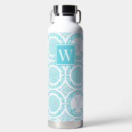 Preppy Golf Damask – Ballen & Clubs - Turquoise Waterfles
