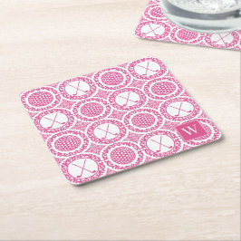 Preppy Golf Damask - Ballen en clubs in hete roze Kartonnen Onderzetters