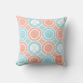 Preppy Golf Damask - Balls & Clubs Coral Turquoise Buitenkussen