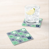 Preppy Golf Damask - Balls & Clubs in Navy & Green Kartonnen Onderzetters (Insitu)