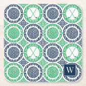 Preppy Golf Damask - Balls & Clubs in Navy & Green Kartonnen Onderzetters (Voorkant)