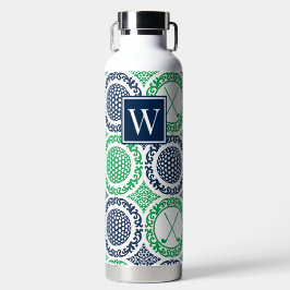 Preppy Golf Damask – Balls & Clubs in Navy Green Waterfles