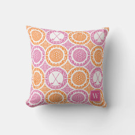 Preppy Golf Damask - Balls & Clubs - Orange & Pink Buitenkussen