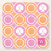 Preppy Golf Damask - Balls & Clubs - Orange & Pink Kartonnen Onderzetters (Voorkant)