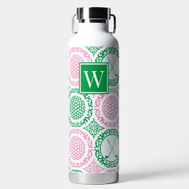 Preppy Golf Damask – Balls & Clubs - Pink & Green Waterfles