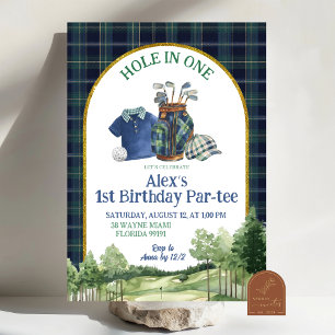 Preppy golf hole-in-one eerste verjaardagsuitnodig kaart