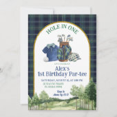 Preppy Golf Hole in One First Birthday Invitation Kaart (Voorkant)