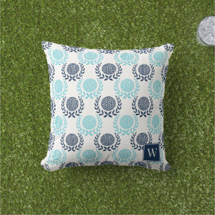 Preppy Golf Lauwerkrans - Marineblauw & Turkoois Buitenkussen