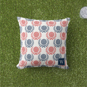 Preppy Golf Lauwerkrans - Rood & Marineblauw Buitenkussen