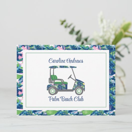 Preppy Golf Palm Beach Golf Cart Bedankkaart (Staand voorkant)
