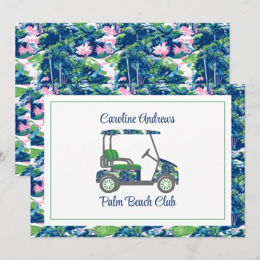 Preppy Golf Palm Beach Golf Cart Bedankkaart (Voorkant / Achterkant)