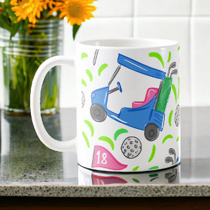 Preppy Golf Patroon    Golfkar Tee Bal Koffie Koffiemok