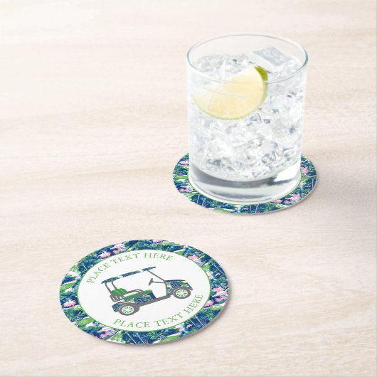 Preppy Golf Print Golf Cart Ronde Kartonnen Onderzetter (Insitu)