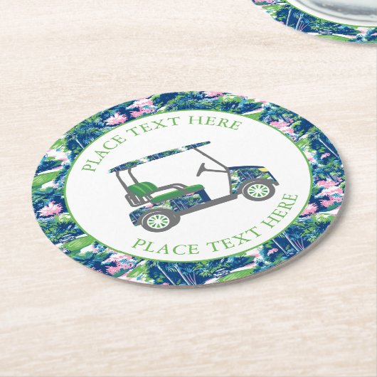Preppy Golf Print Golf Cart Ronde Kartonnen Onderzetter (Gebogen)