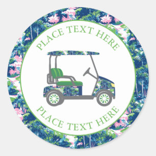 Preppy Golf Print Golfkar Ronde Sticker