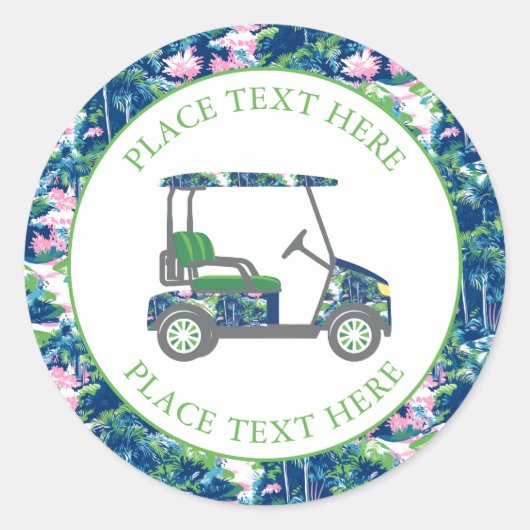 Preppy Golf Print Golfkar Ronde Sticker (Voorkant)