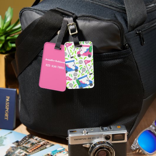 Preppy Golf Roze Blauw Groen Bagagelabel (Voorkant /achterkant)