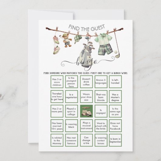 Preppy Golf Vind de Gast BINGO Kaart (Voorkant)