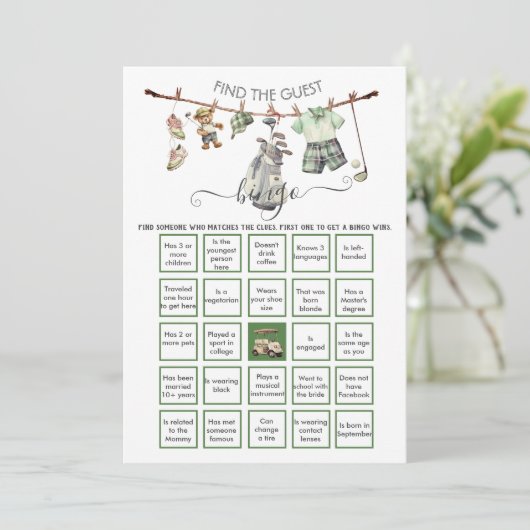 Preppy Golf Vind de Gast BINGO Kaart (Staand voorkant)