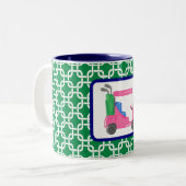 Preppy Golf Winkelwagen Groen Wit Link Patroon Gol Tweekleurige Koffiemok (Voorkant links)