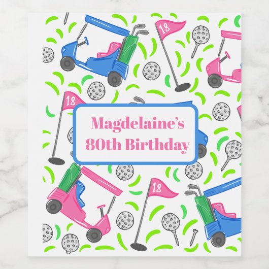 Preppy golfkar gepersonaliseerde verjaardagsdouche wijn etiket (Enkel label)