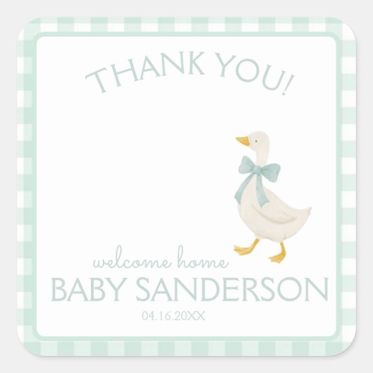 Preppy Goose Baby Shower Card Vierkante Sticker (Voorkant)