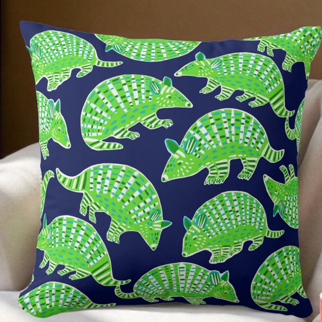 Preppy gordeldieren Navy blauw groen  Kussen (Creator heeft geüpload)
