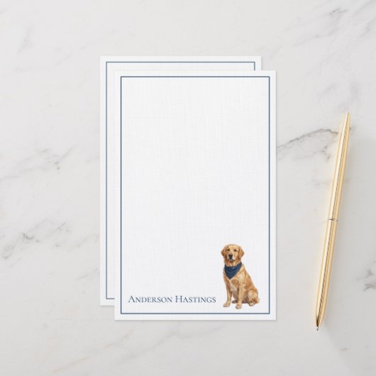 Preppy Gouden Retriever Persoonlijk Briefpapier (Voorkant / Achterkant in situ)