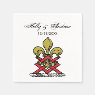 Preppy Gouden Rode Heraldische Crest Fleur de Lis Servet
