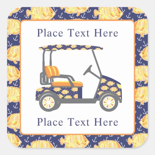 Preppy Goudvis Golfkar Vierkante Sticker (Voorkant)